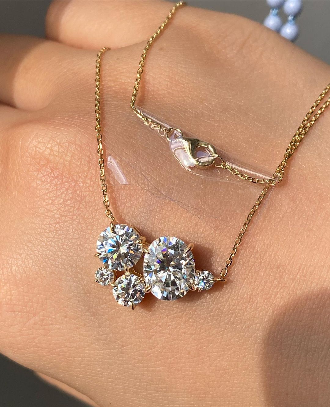 3.30Ct White Round And Oval Cut Cluster Pendant | Party Wear Pendant | Stunning Pendant For Her | Designer Jewelry Piece