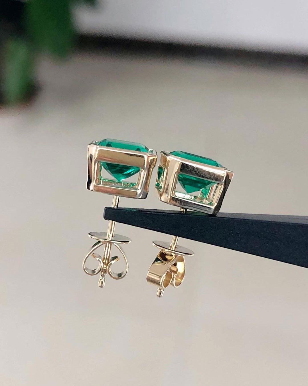 Green Asscher Cut Cubic Zirconia Bezel Stud Earring | Anniversary Gift Earring For Wife | Classic Earring For Women | Daily Wear Earring