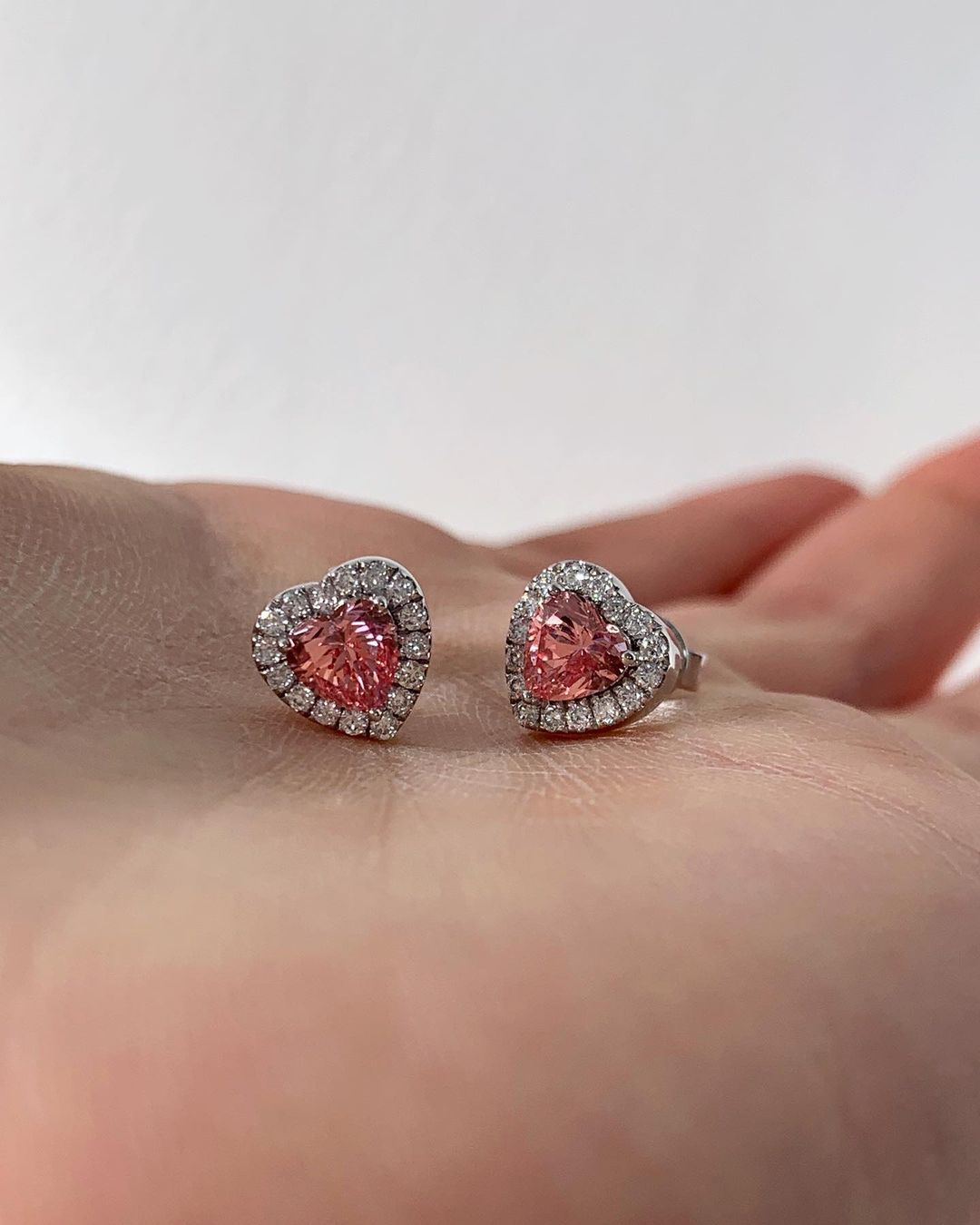 Pink Heart Cut Cubic Zirconia Halo Stud Earrings | Valentine's Day Gift Earring | Classic Stud Earring For Women