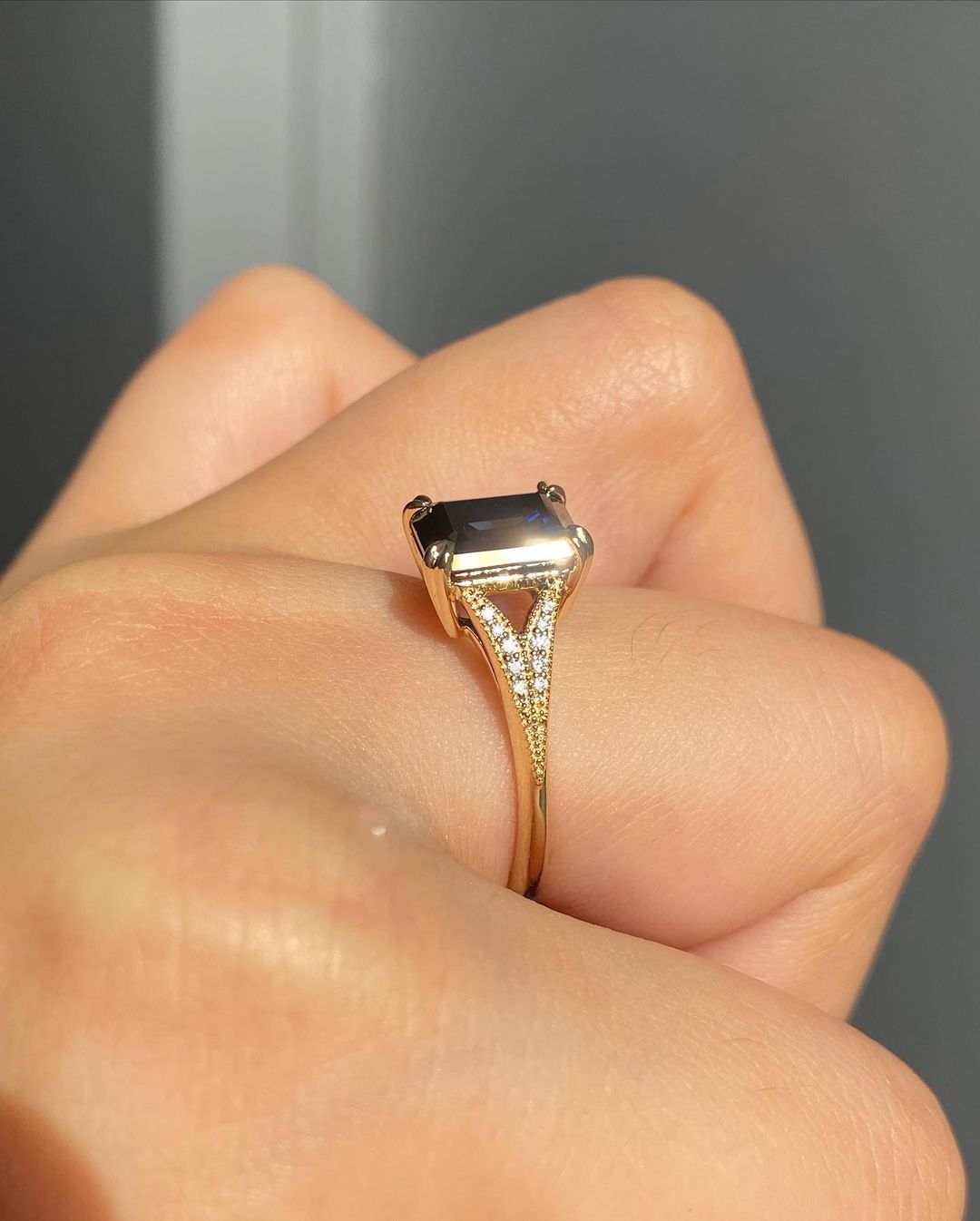 Vintage 2.88Ct Blue Emerald Cut Solitaire Ring | Wedding Ring For Bridal | Customize Ring For Her | Women Jewelry | Split Shank Ring