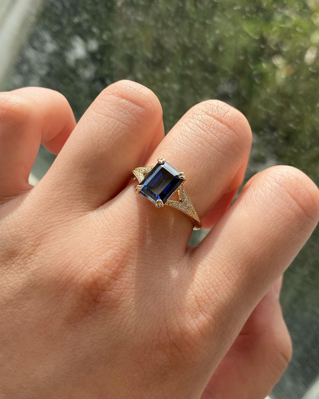 Vintage 2.88Ct Blue Emerald Cut Solitaire Ring | Wedding Ring For Bridal | Customize Ring For Her | Women Jewelry | Split Shank Ring