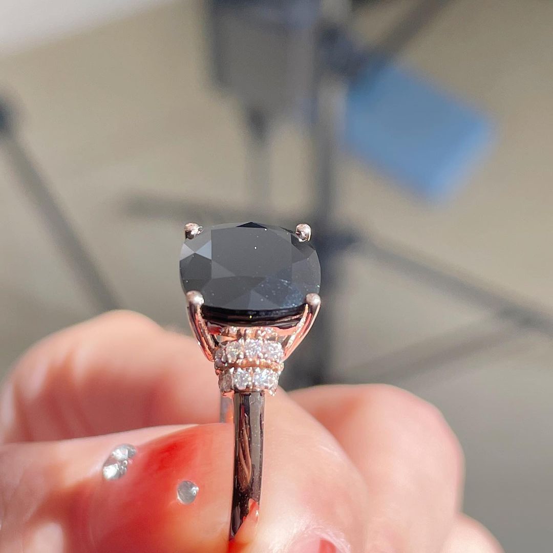 2.88Ct Black Cushion Cut Solitaire Ring | Party Wear Ring For Her | Customize Ring For Women