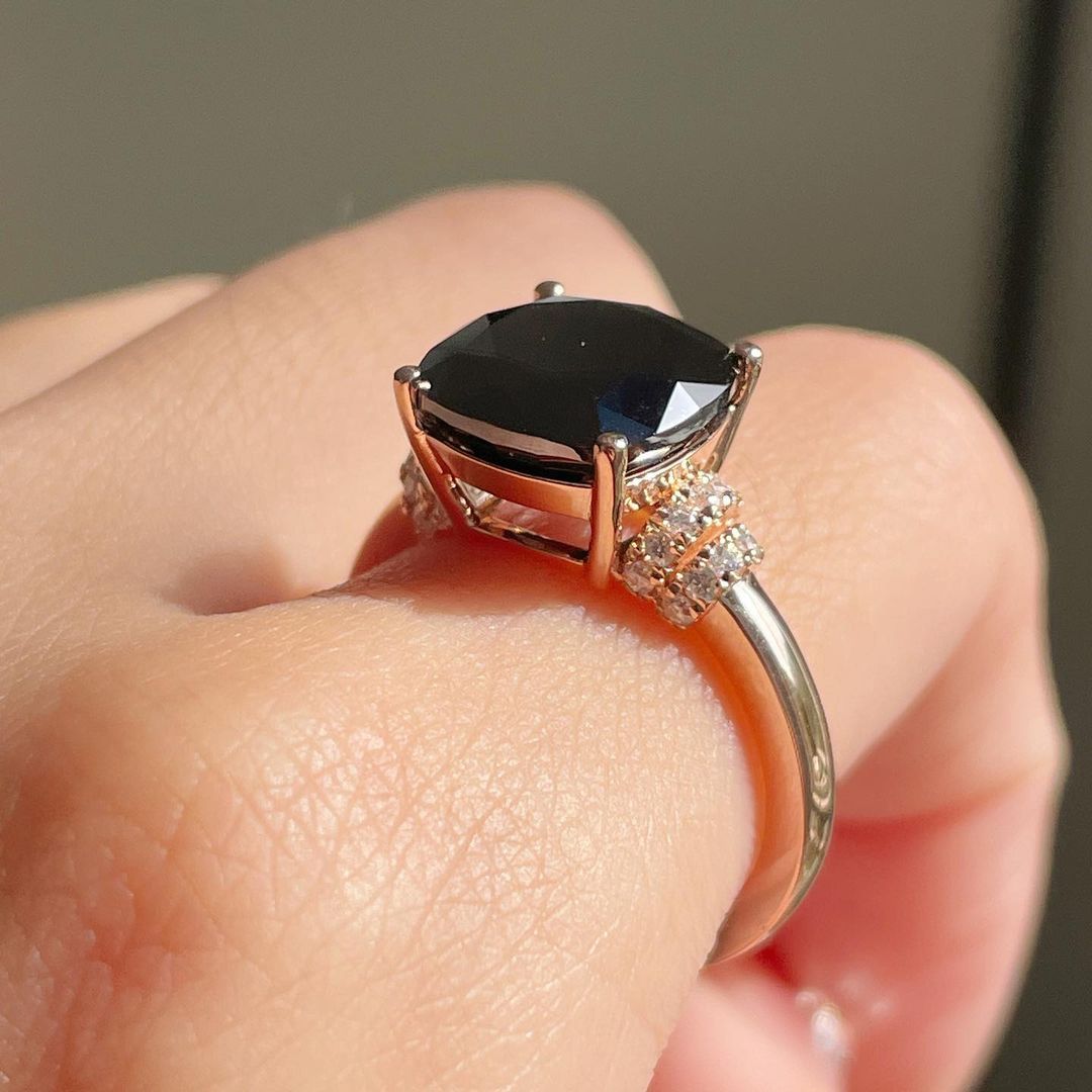 2.88Ct Black Cushion Cut Solitaire Ring | Party Wear Ring For Her | Customize Ring For Women