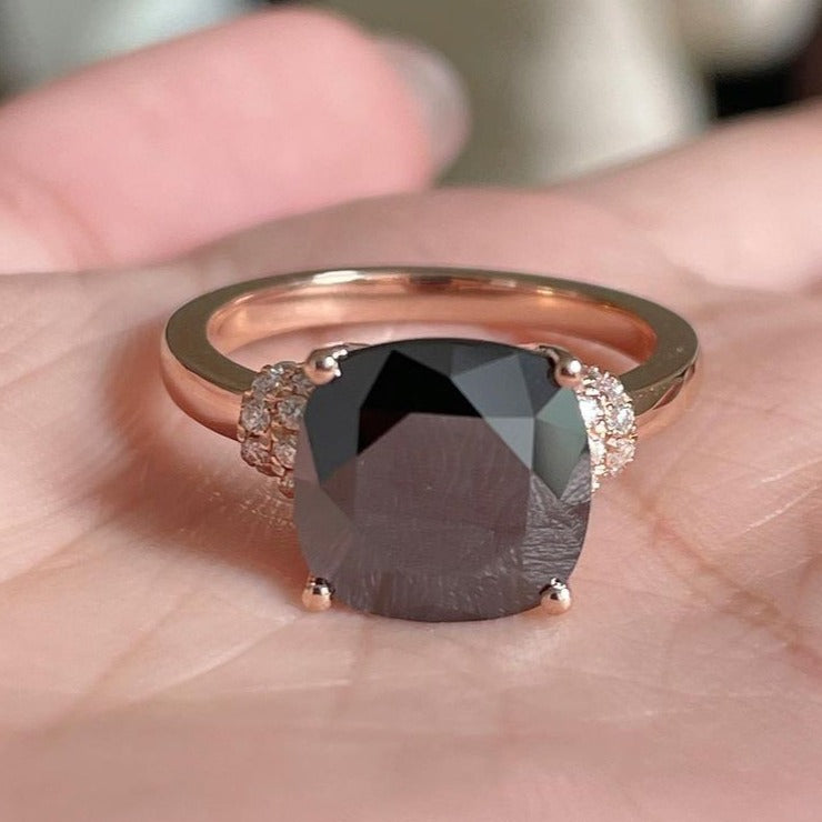 2.88Ct Black Cushion Cut Solitaire Ring | Party Wear Ring For Her | Customize Ring For Women