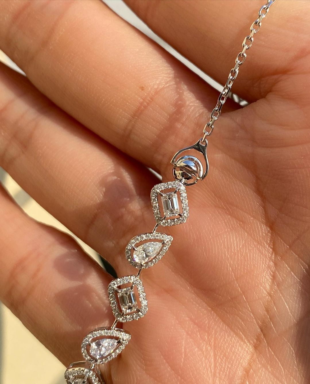 White Emerald And Pear Brilliant Cut Signity Diamond Tennis Bracelet For Women | Solitaire With Halo Tennis Bracelet | Anniversary Gift