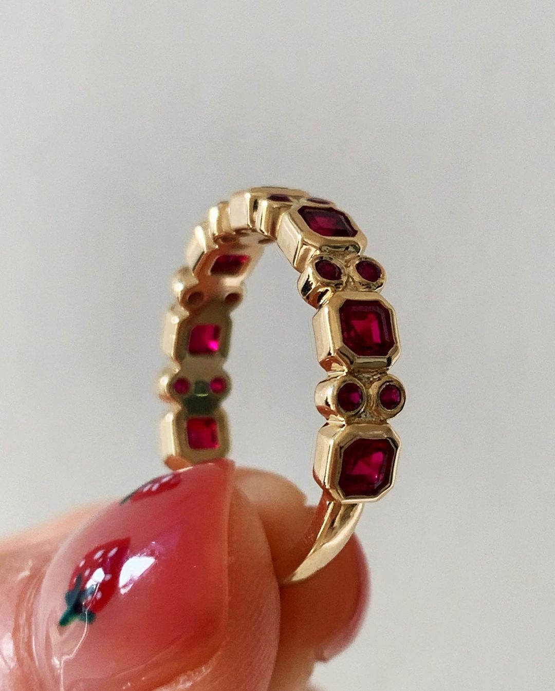 2.70Ct Red Asscher And Round Cut Half Eternity Band Ring | Proposal Band Ring | Anniversary Band Ring