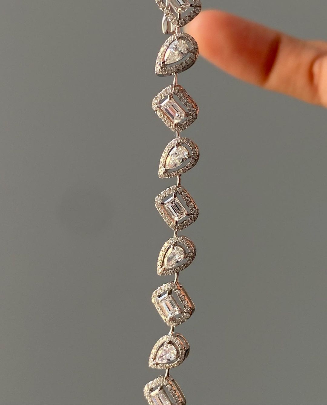 White Emerald And Pear Brilliant Cut Signity Diamond Tennis Bracelet For Women | Solitaire With Halo Tennis Bracelet | Anniversary Gift