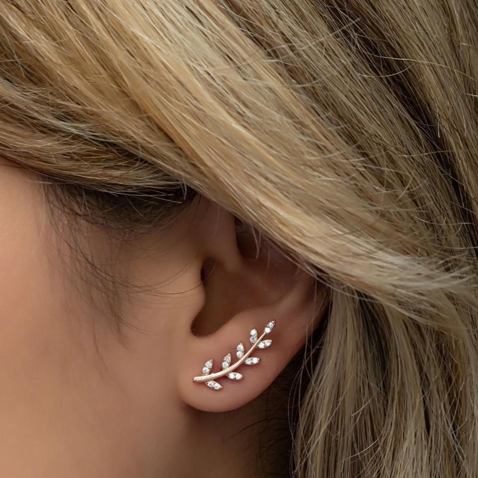 Branch Model White Marquise Cut Cubic Zirconia Prong Set Ear Climber Earring For Women | Anniversary Gift Earring For Wife | Thank You Gift Earring