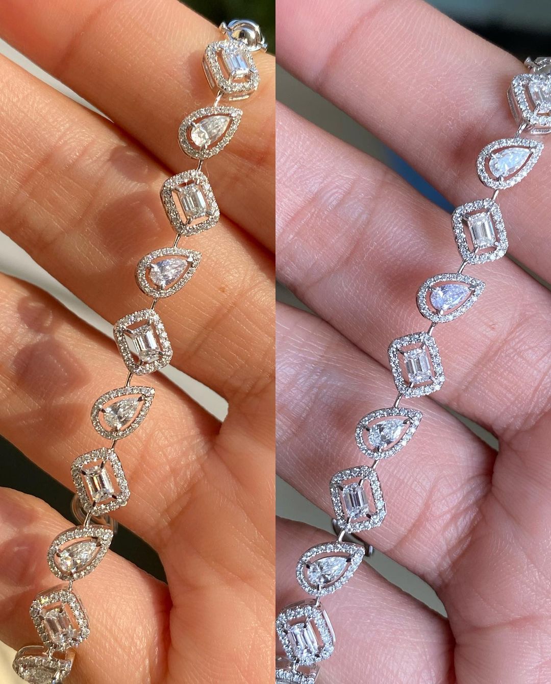 White Emerald And Pear Brilliant Cut Signity Diamond Tennis Bracelet For Women | Solitaire With Halo Tennis Bracelet | Anniversary Gift