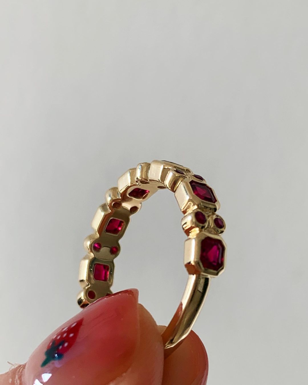 2.70Ct Red Asscher And Round Cut Half Eternity Band Ring | Proposal Band Ring | Anniversary Band Ring