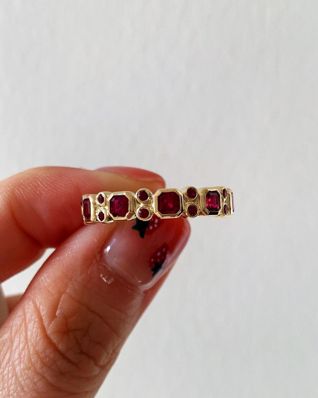 2.70Ct Red Asscher And Round Cut Half Eternity Band Ring | Proposal Band Ring | Anniversary Band Ring