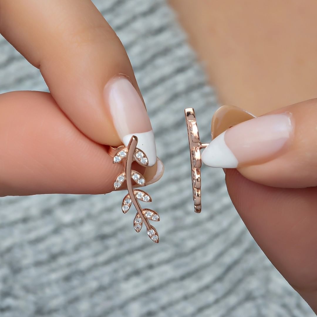 Branch Model White Marquise Cut Cubic Zirconia Prong Set Ear Climber Earring For Women | Anniversary Gift Earring For Wife | Thank You Gift Earring
