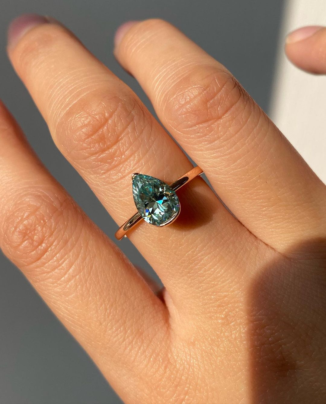 2.80Ct Green Blue Pear Cut Moissanite Solitaire Ring | Anniversary Gift Ring For Wife | Bride To Be | Special Event Ring