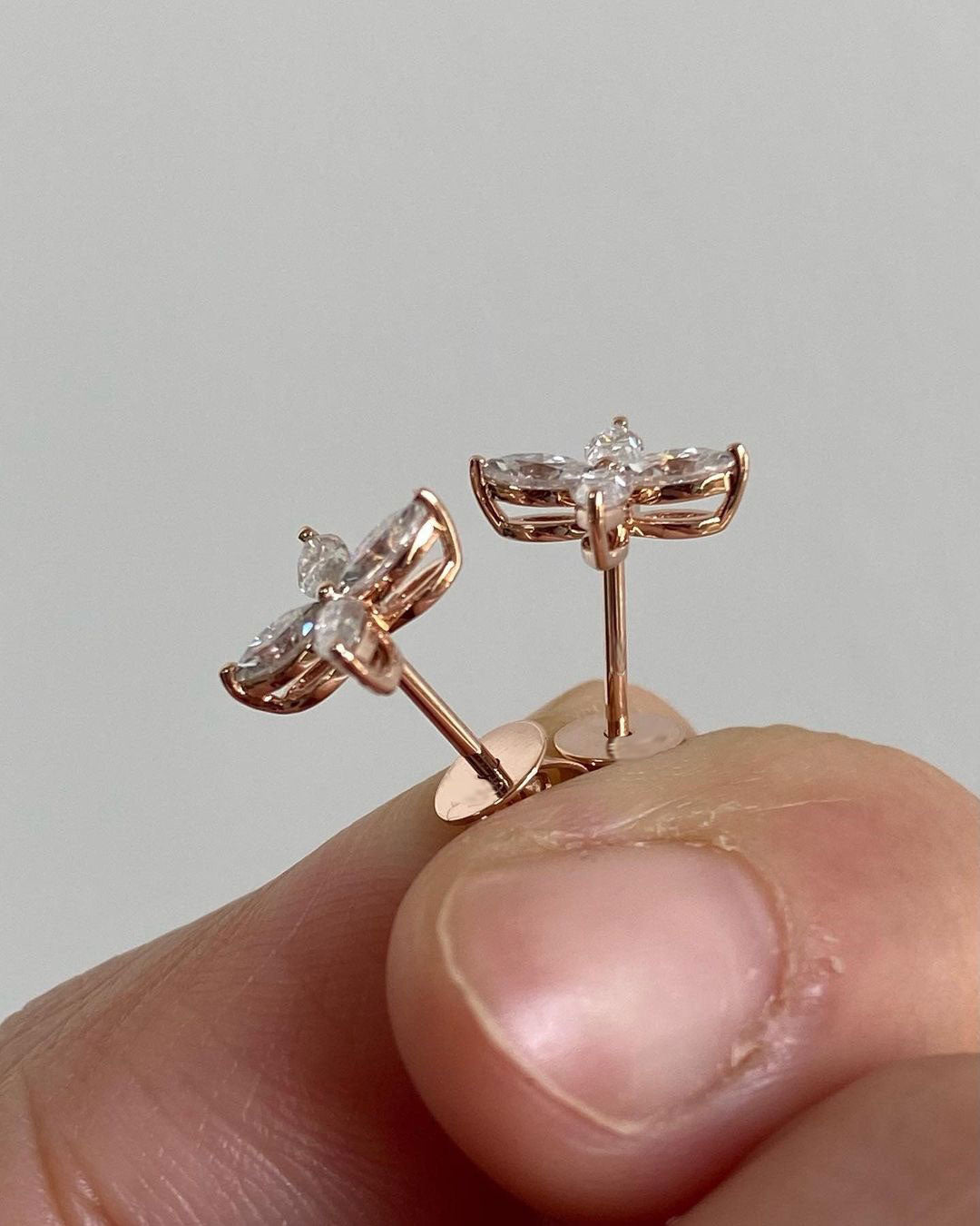 White Marquise Cut Cubic Zirconia Prong Set Stud Earrings | Simple Flower Stud Earring For Her | Four Stone Stud Earring