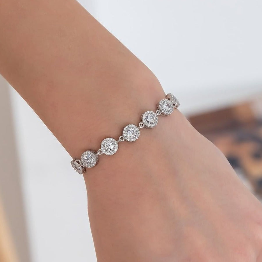 White Round Brilliant Cut Signity Diamond Halo Bracelet For Her | Adjustable Bracelet For Women | First Communication Gift