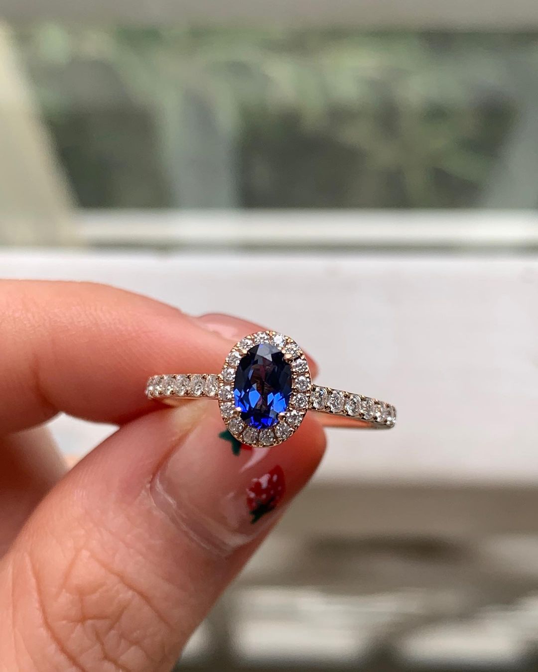 2.60Ct Blue Oval Cut Halo Ring | Birthday Gift Ring For Women | Elegant Gift Ring