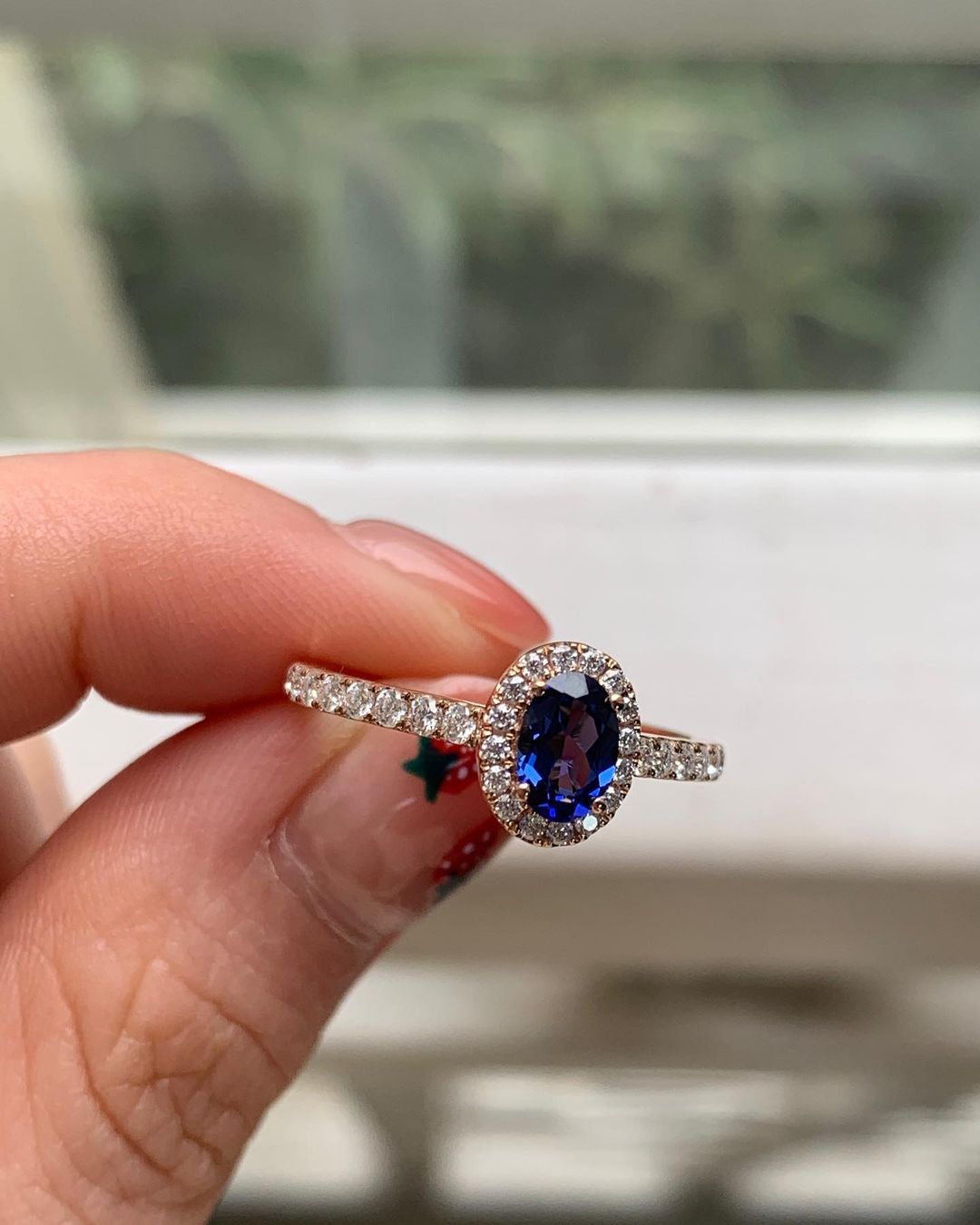 2.60Ct Blue Oval Cut Halo Ring | Birthday Gift Ring For Women | Elegant Gift Ring