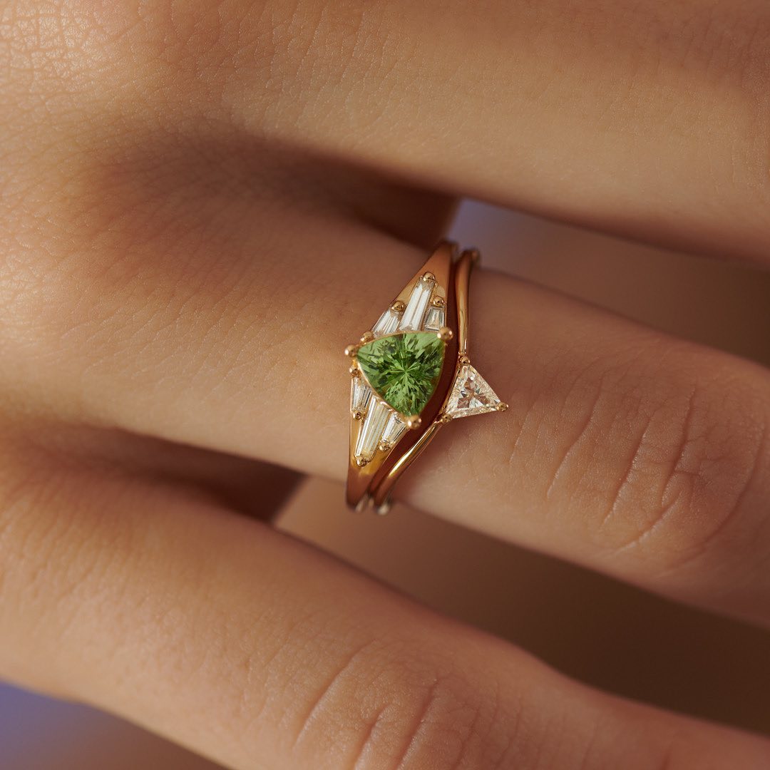 2.2CT Green Trillion Cut Solitaire Ring Set | Bridal Wedding Ring Set | Elegant Design Ring Set | Fashion Jewelry For Women