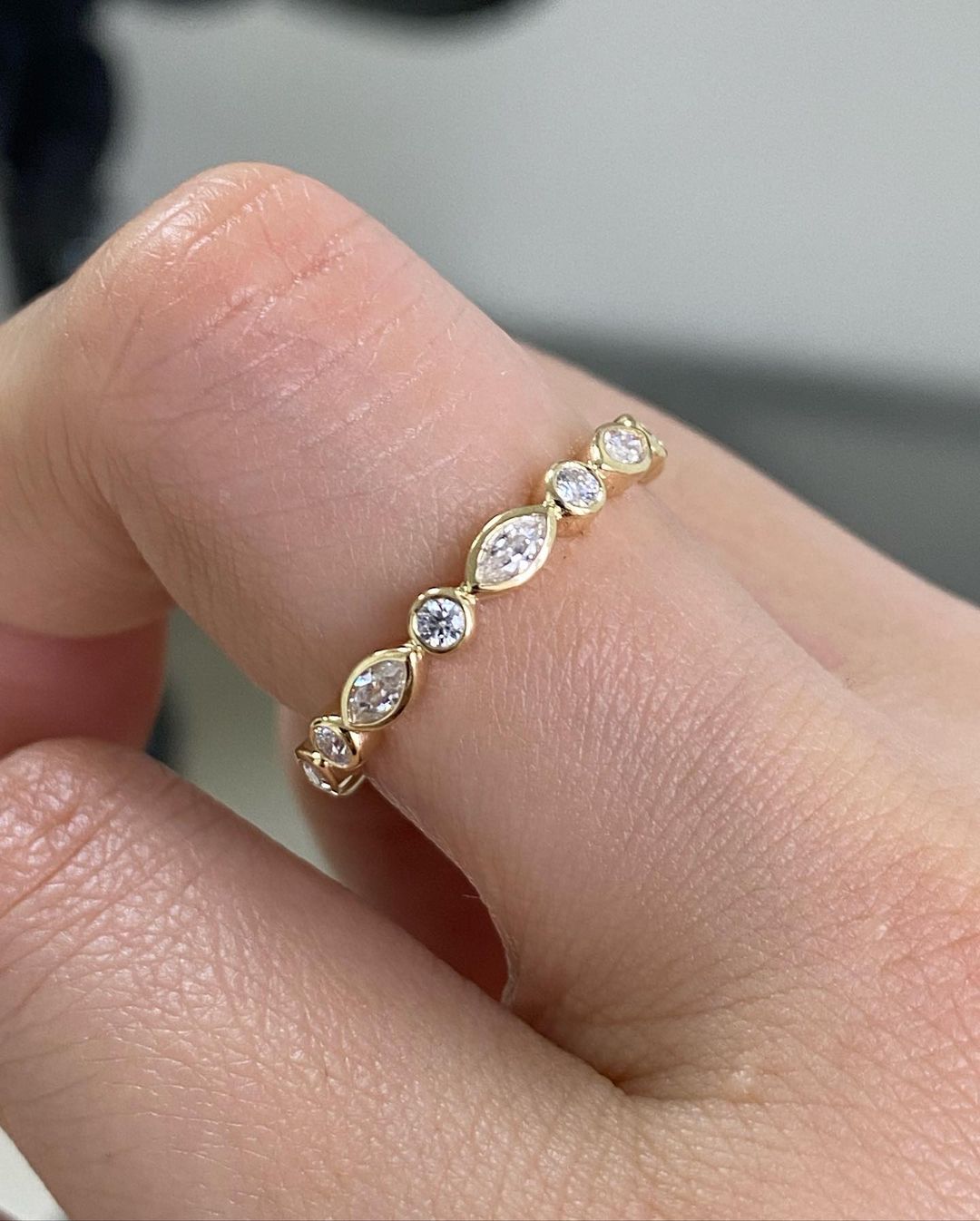 2.77Ct White Marquise And Round Cut Bezel With Full Eternity Band Ring | Promise Band Ring | Daily Wear Band Ring