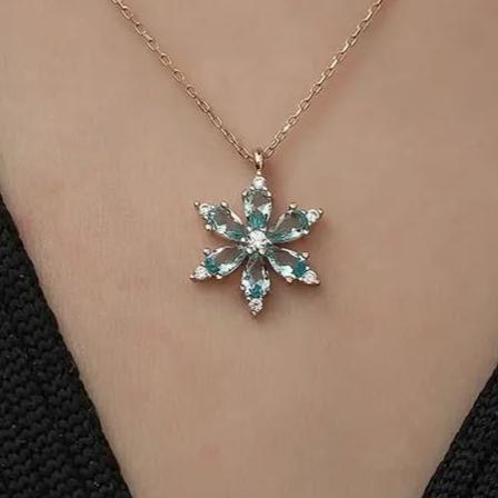 Flower Shape 2.88Ct Aquamarine Color Pear Cut Prong Pendant | Anniversary Gift Pendant For Wife | Party Wear Pendant | Luxury Jewelry