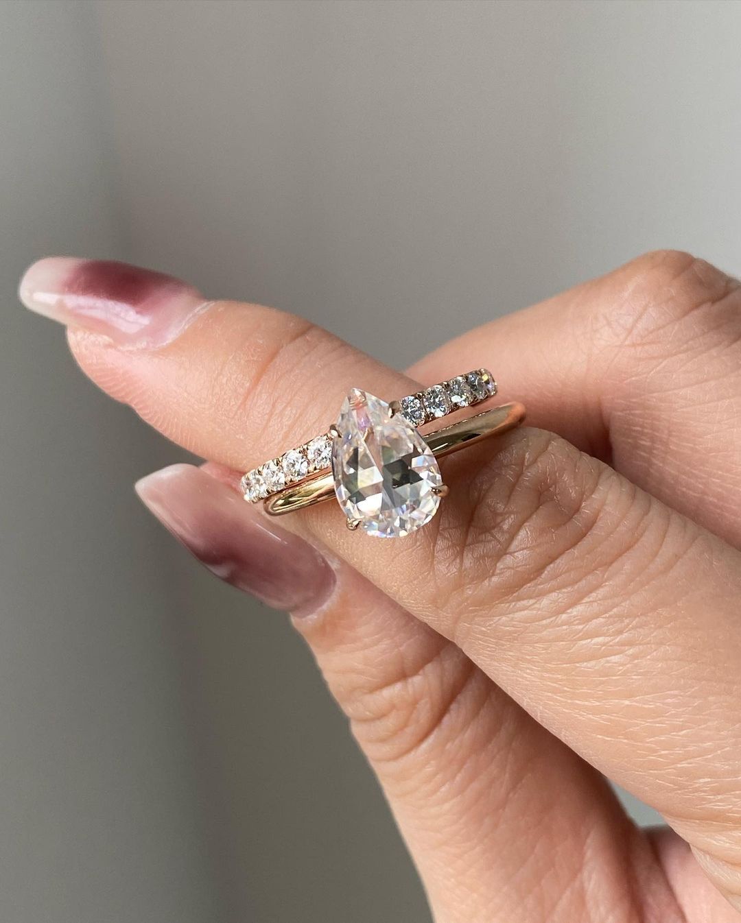 2.77Ct White Pear Cut Solitaire Ring Set | Anniversary Gift Ring Set | Women Jewelry