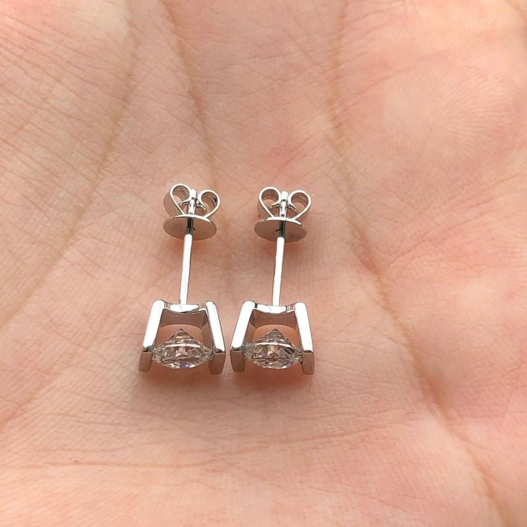 White Round Cut Cubic Zirconia Bar Set Stud Earrings For Her | Everyday Wear Earring For Women | Promise Gift Earring For Girlfriend
