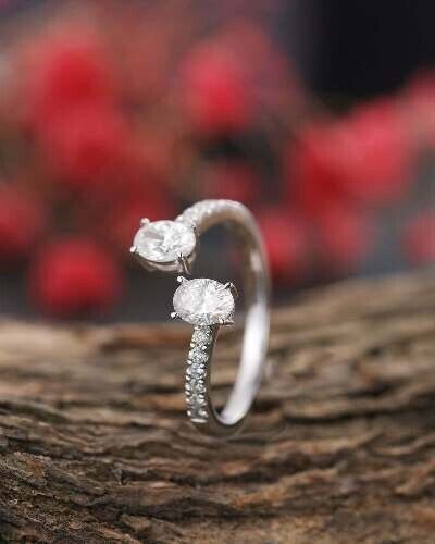 3.10Ct White Oval Cut Two Stone Ring | Engagement Ring | Statement Ring | Toi Et Moi Ring