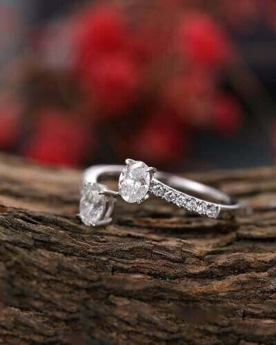 3.10Ct White Oval Cut Two Stone Ring | Engagement Ring | Statement Ring | Toi Et Moi Ring