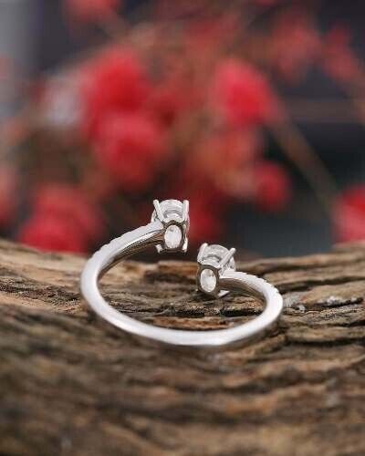 3.10Ct White Oval Cut Two Stone Ring | Engagement Ring | Statement Ring | Toi Et Moi Ring