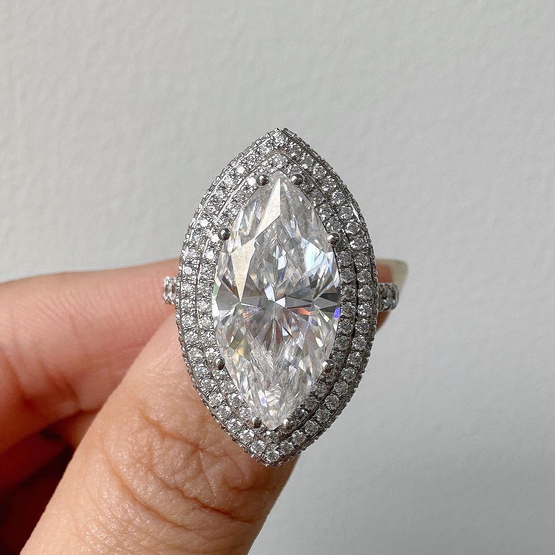 10Ct White Marquise Cut Double Halo Ring | Party Wear Ring | Wedding Ring For Bridal | Surprise Gift Ring For Women