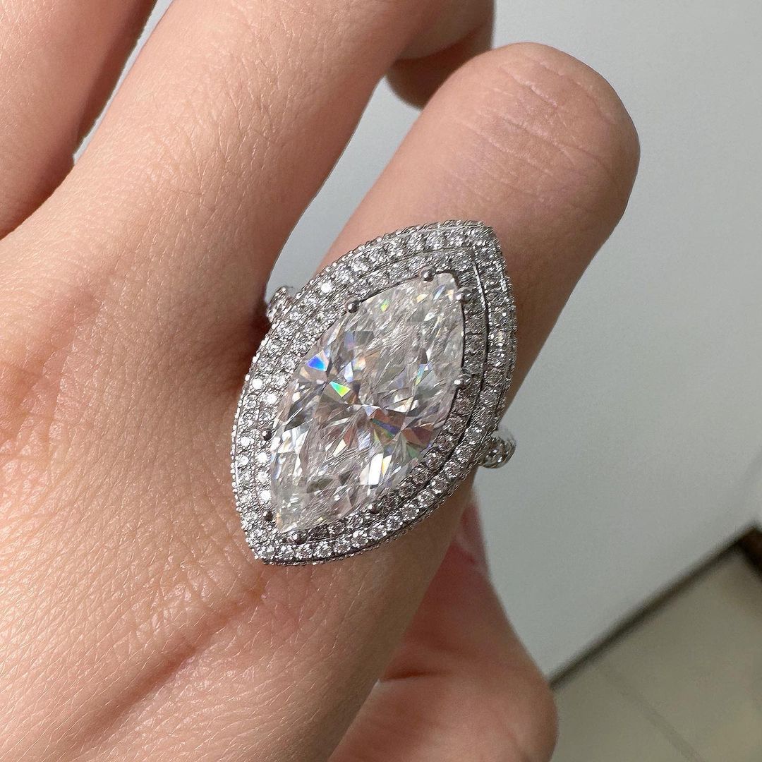 10Ct White Marquise Cut Double Halo Ring | Party Wear Ring | Wedding Ring For Bridal | Surprise Gift Ring For Women