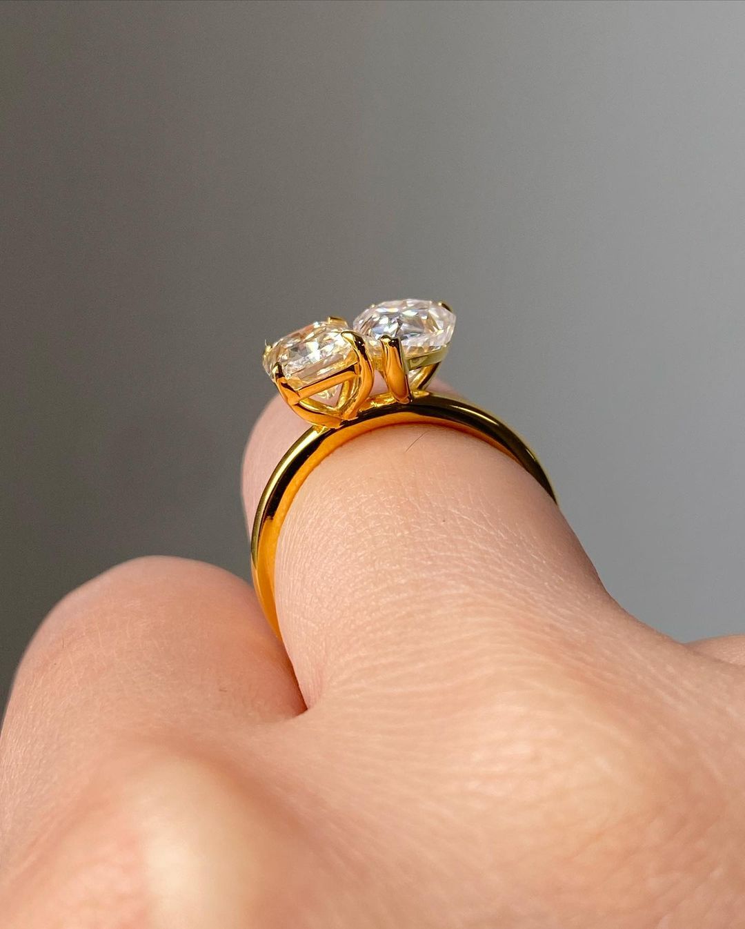 3.20Ct White Pear And Canary Yellow Radiant Cut Two Stone Ring | Toi Et Moi Ring | Engagement Ring