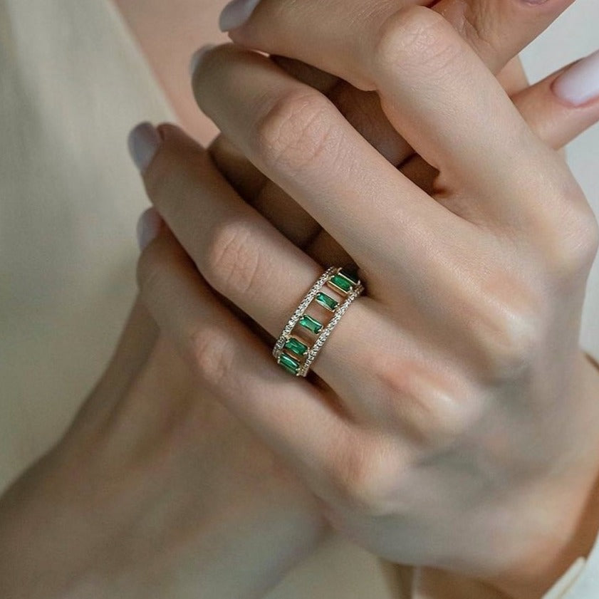 1.4Ct Green Baguette Cut Prong Band | Designer Band | Custom Band | Forever One Band