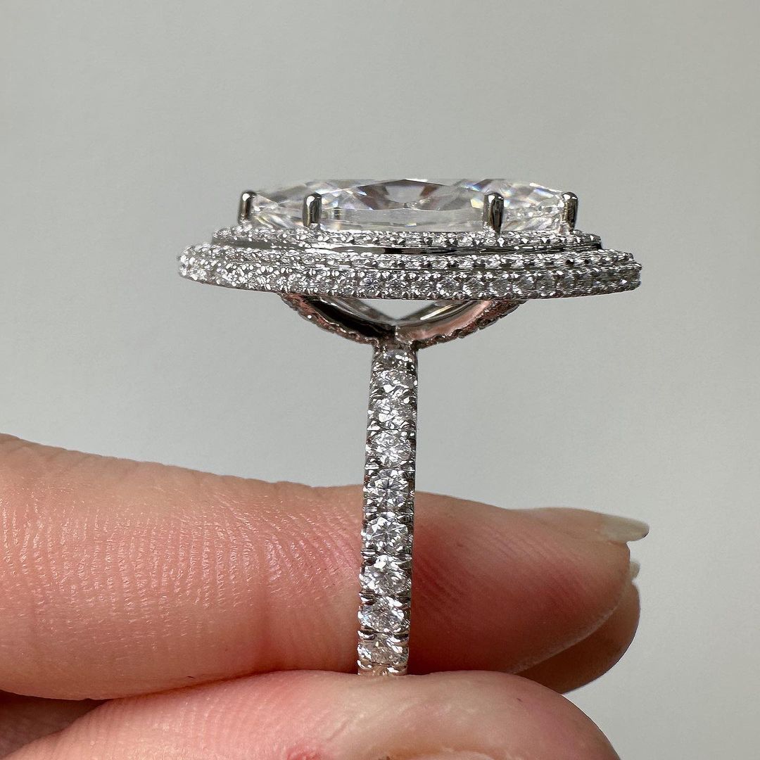10Ct White Marquise Cut Double Halo Ring | Party Wear Ring | Wedding Ring For Bridal | Surprise Gift Ring For Women