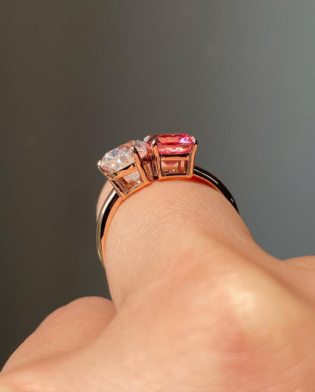 3.20Ct White Pear And Pink Radiant Cut Two Stone Ring | Toi Et Moi Ring | Fashion Jewelry