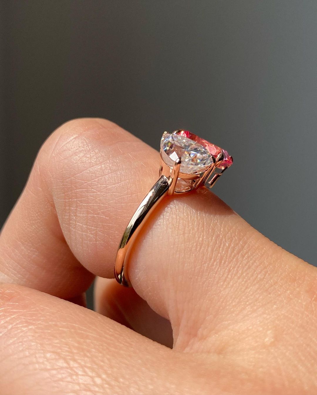 3.20Ct White Pear And Pink Radiant Cut Two Stone Ring | Toi Et Moi Ring | Fashion Jewelry