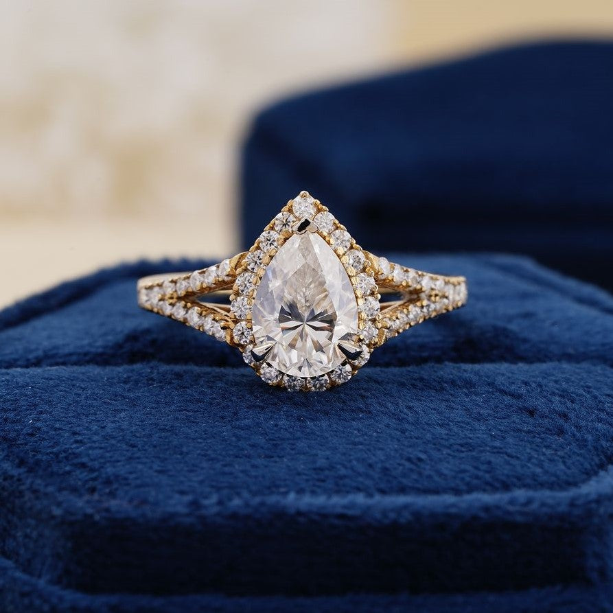 2.80Ct White Pear Cut Halo Ring | Split Shank Ring | Perfect Engagement Ring | Surprise Gift Ring For Fiancée