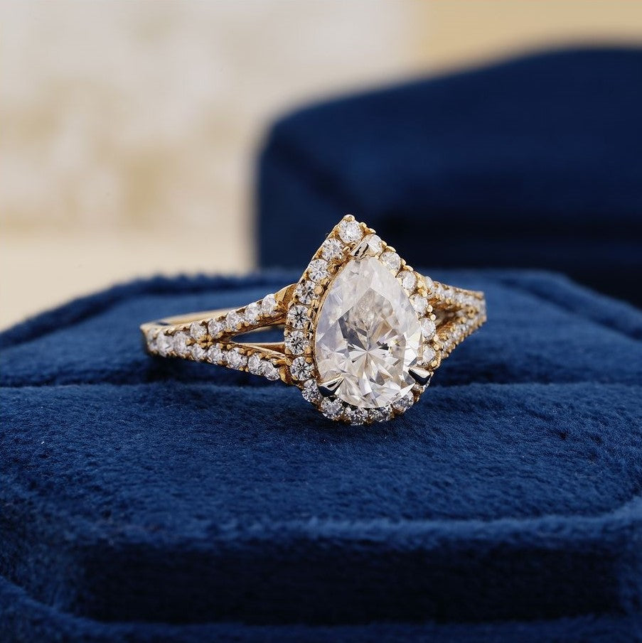 2.80Ct White Pear Cut Halo Ring | Split Shank Ring | Perfect Engagement Ring | Surprise Gift Ring For Fiancée