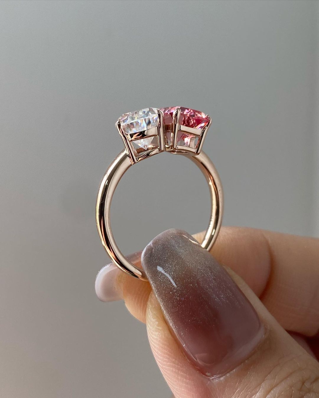 3.20Ct White Pear And Pink Radiant Cut Two Stone Ring | Toi Et Moi Ring | Fashion Jewelry