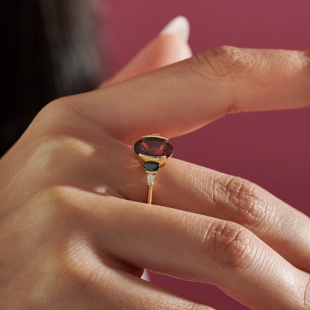 3.2Ct Red Oval Cut Half Bezel Ring | Party Wear Ring For Women | Glamorous Ring | Thank You Gift Ring