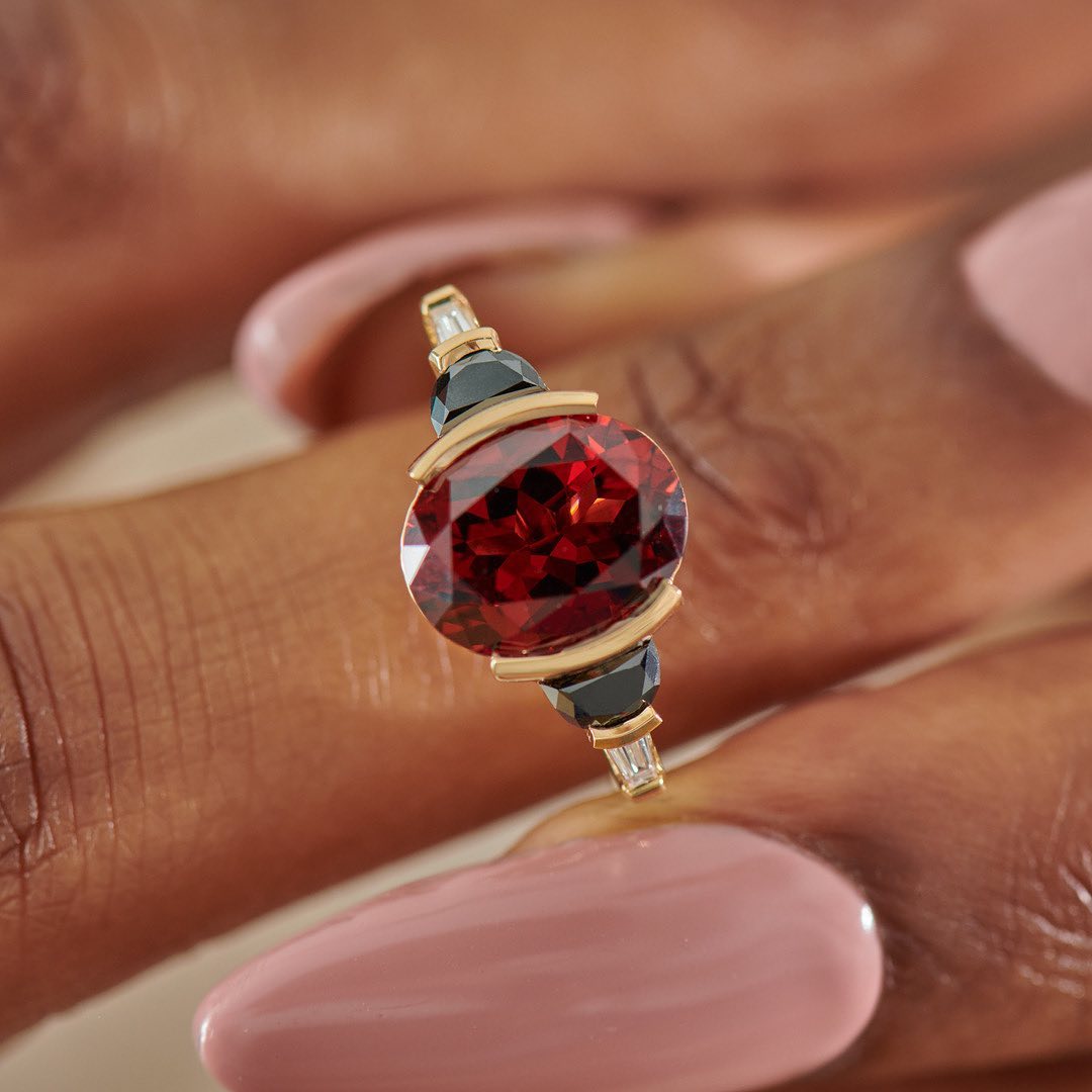 3.2Ct Red Oval Cut Half Bezel Ring | Party Wear Ring For Women | Glamorous Ring | Thank You Gift Ring