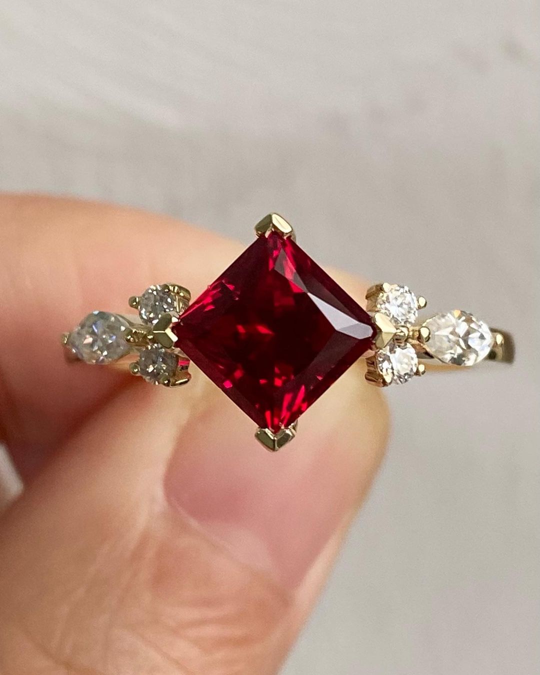 2.77Ct Red Princess Cut Solitaire Ring | Wedding Ring For Bridal | Luxury Jewelry For Women