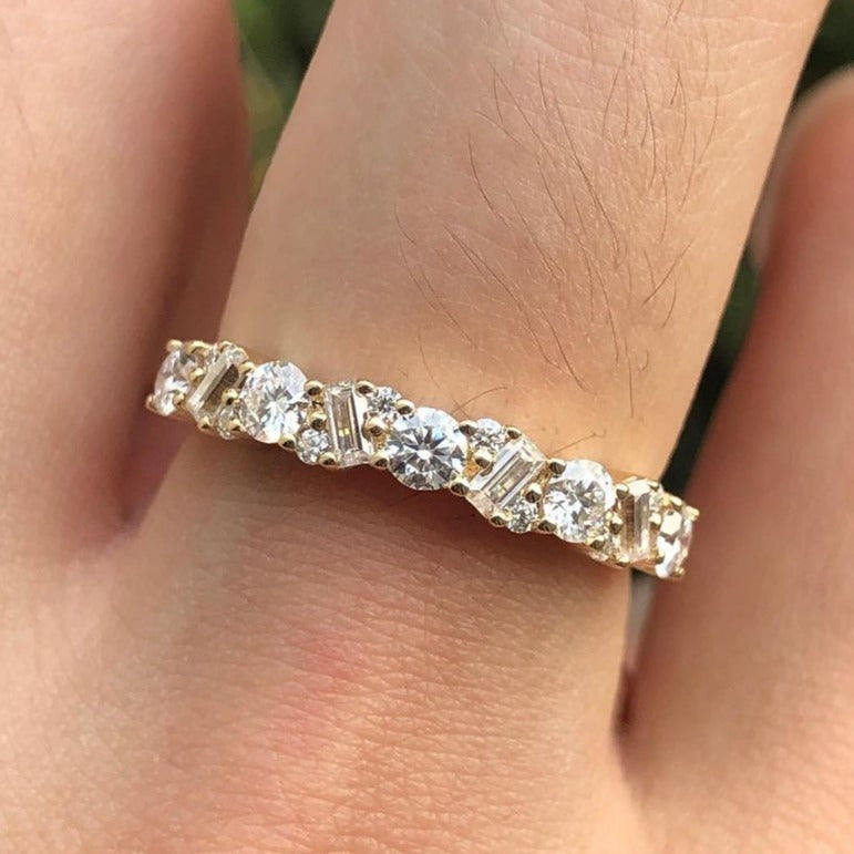 2.77Ct White Round And Baguette Cut Half Eternity Band Ring | Proposal Band Ring | Daily Wear Band Ring | Classic Band Ring