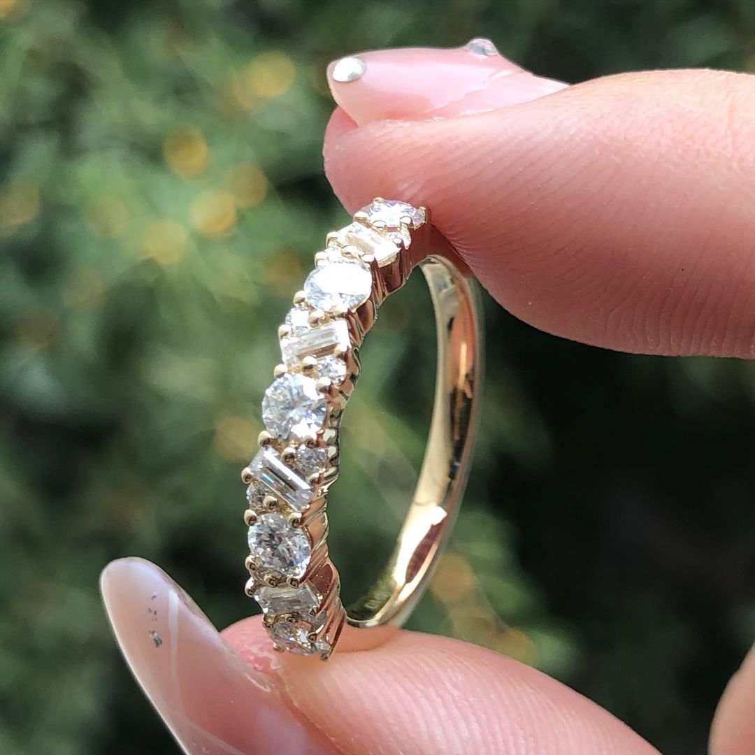 2.77Ct White Round And Baguette Cut Half Eternity Band Ring | Proposal Band Ring | Daily Wear Band Ring | Classic Band Ring