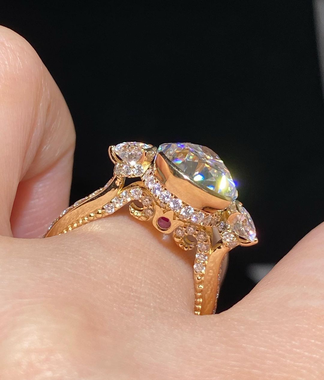 3.30Ct White Pear Cut Three Stone Ring | Party Wear Ring | Designer Ring For Women
