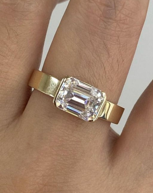 Awesome 3.10Ct Emerald Cut Half Bezel Ring | Proposal Ring | Engagement Ring