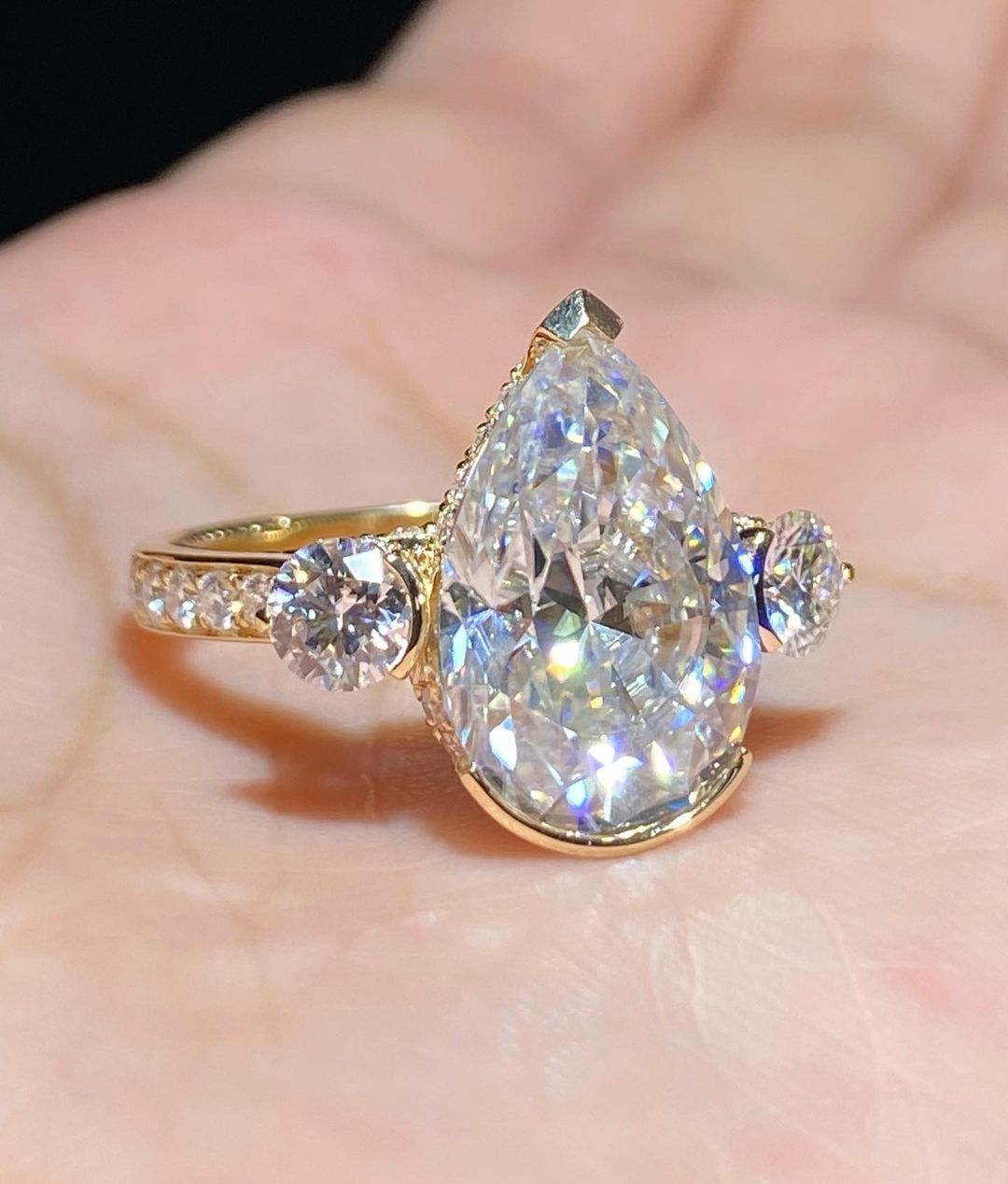 3.30Ct White Pear Cut Three Stone Ring | Party Wear Ring | Designer Ring For Women