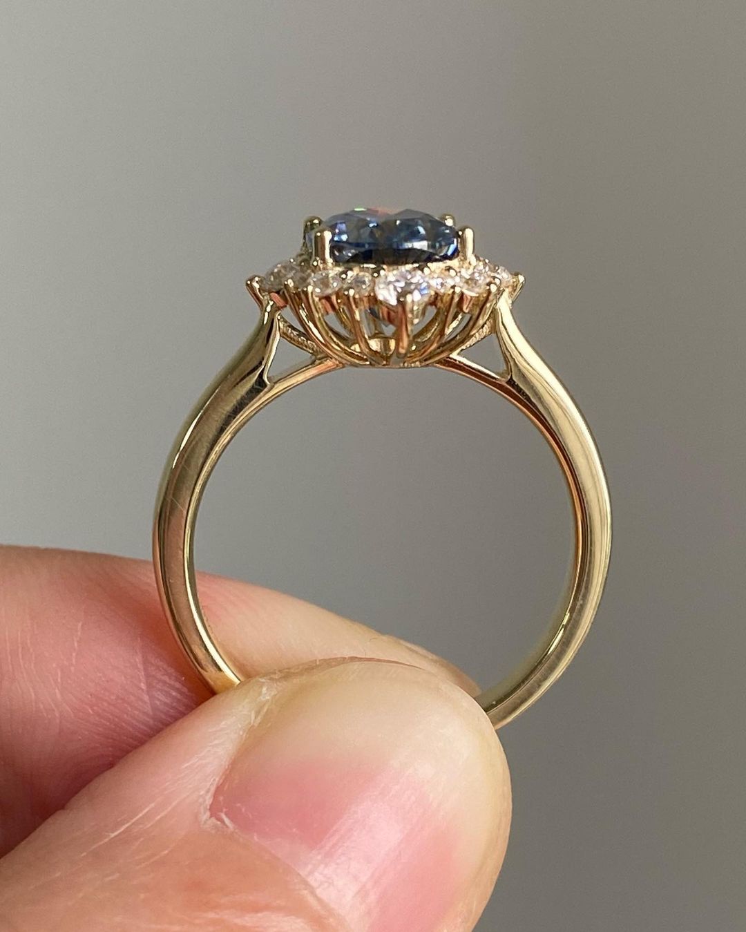2.70Ct Blue Oval Cut Halo Ring | Proposal Ring | Minimalist Ring For Her | Delicate Solo Diamond Ring For Women