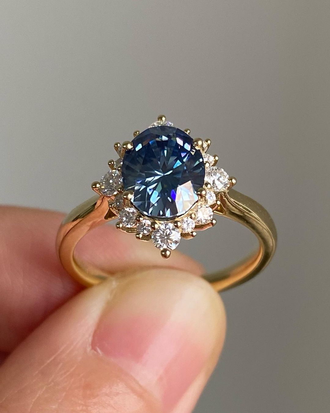 2.70Ct Blue Oval Cut Halo Ring | Proposal Ring | Minimalist Ring For Her | Delicate Solo Diamond Ring For Women