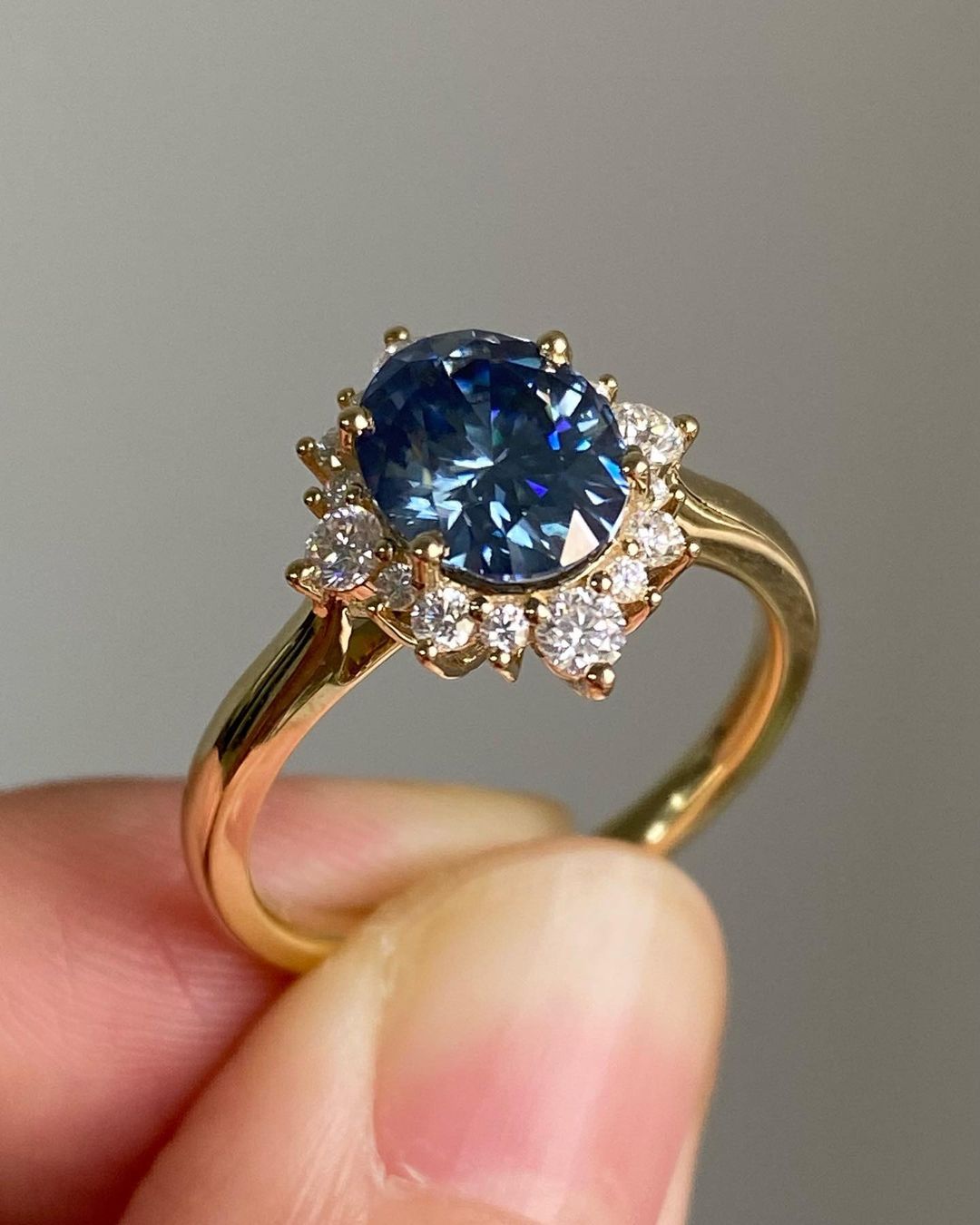 2.70Ct Blue Oval Cut Halo Ring | Proposal Ring | Minimalist Ring For Her | Delicate Solo Diamond Ring For Women